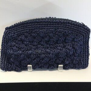 Vintage Crochet Clutch Purse Midnight Dark Blue Zip Closure 1940's